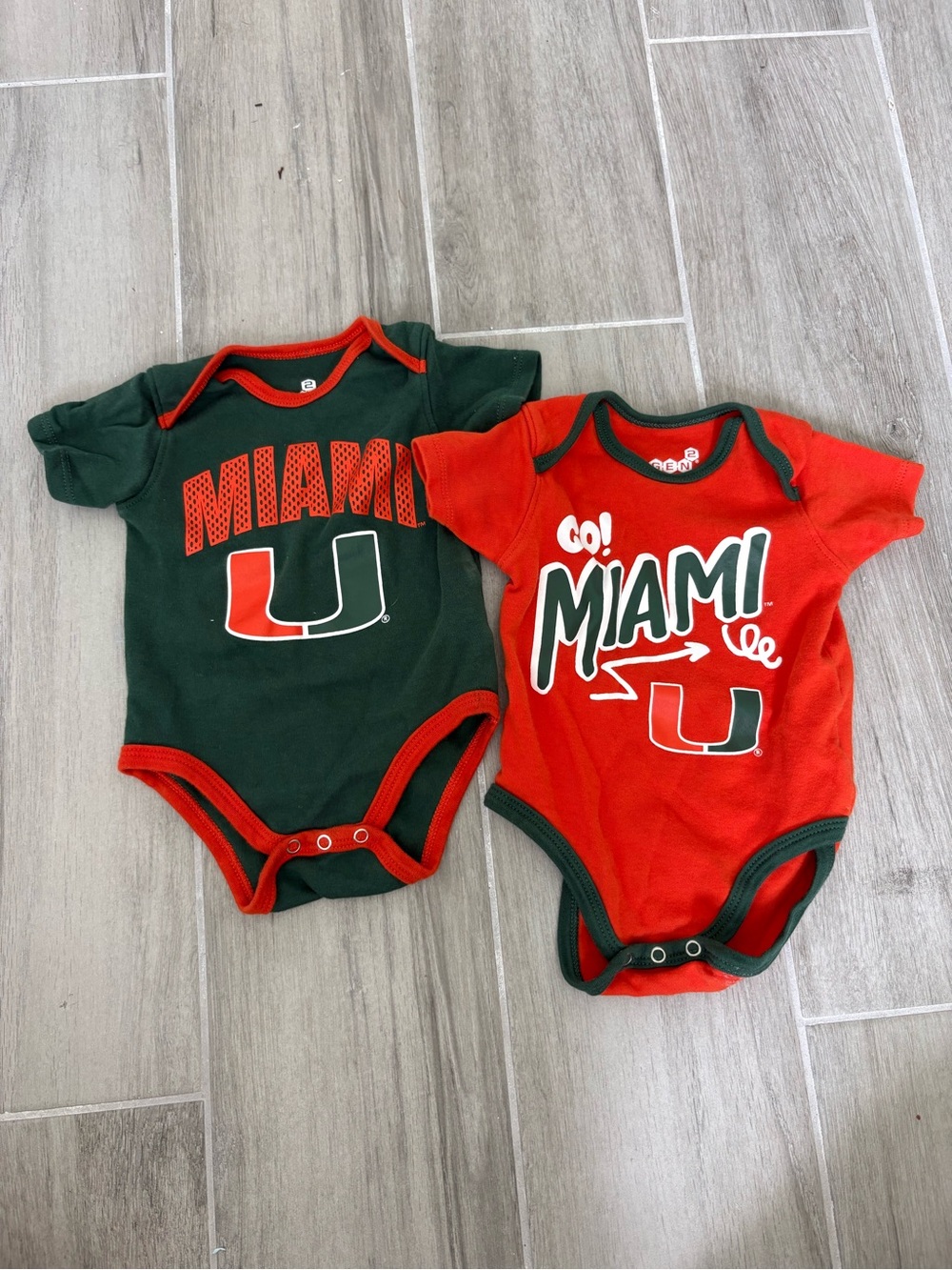 OFFICIAL GEN2 NCAA Miami Hurricanes Baby Bodysuit Bundle of 2 - 0-3M